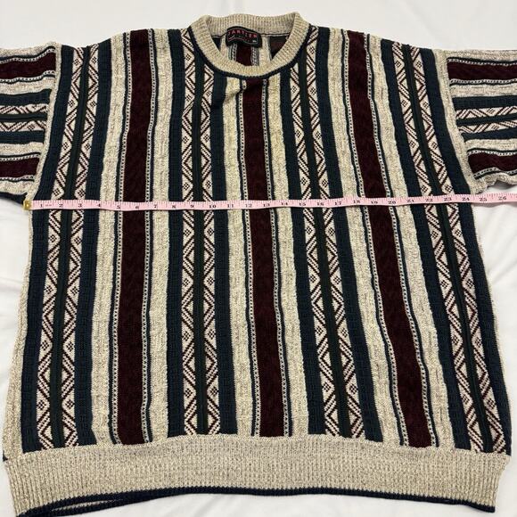Vintage Jantzen Mens XL Knit Sweater Red Green Blue Stripes Grandpa 90s Pattern - Picture 5 of 9